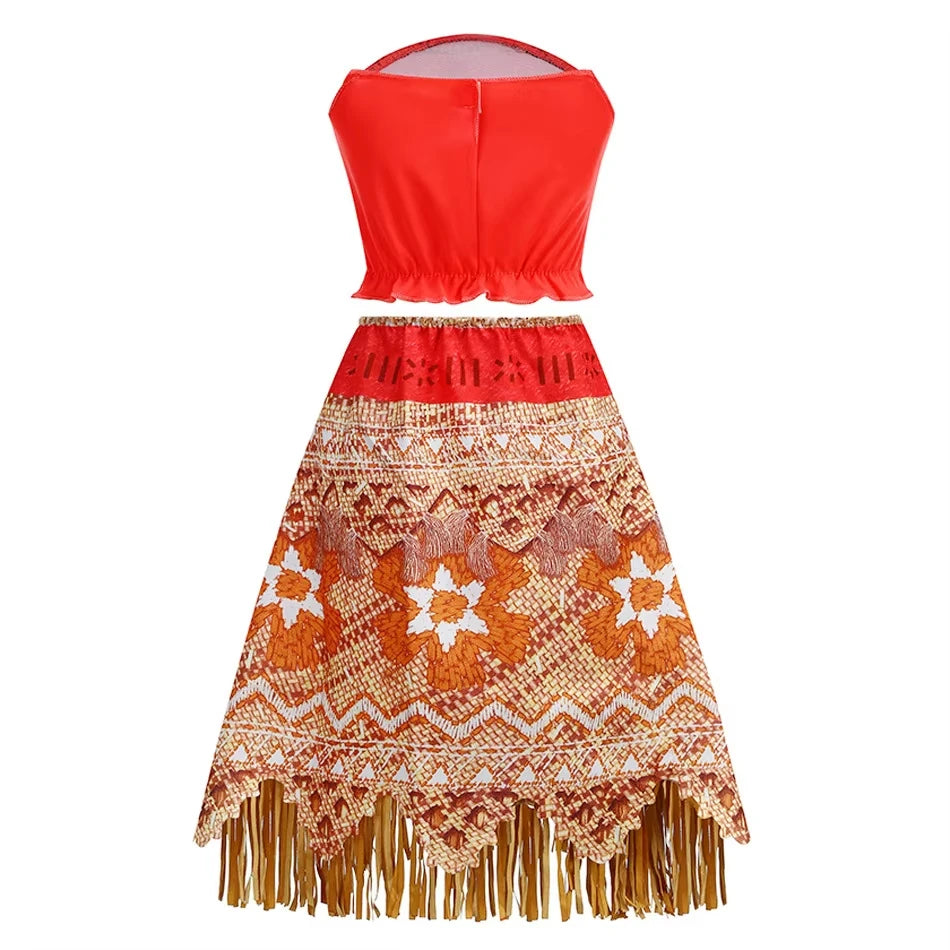 Disney Moana Princess Dress Costume Set - Kids Girls Vaiana Cosplay with Headwear, Necklace & Pet Accessories