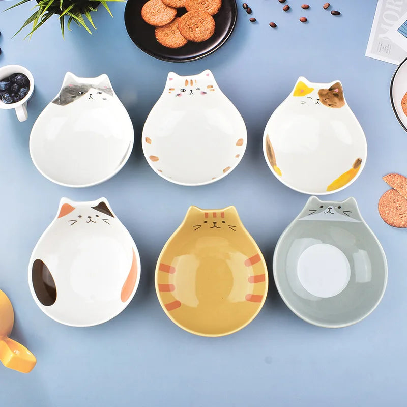Cartoon Cat Face Ceramic Bowl — Cat-Shaped Salad, Dessert, and Rice Bowl for Kids, Home Kitchen Tableware