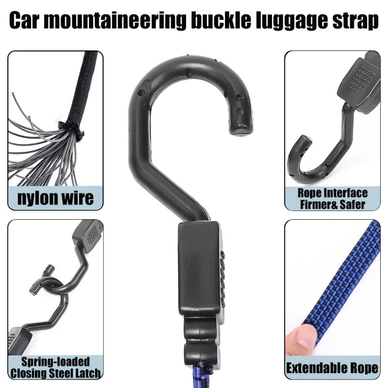Elastic Rubber Luggage Rope with Hooks – Adjustable Strap for Bikes, Roof Racks, and Car Accessories