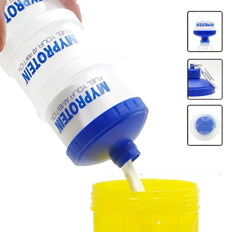 3-Layer Portable Protein Powder Box – Funnel & Handle for Fitness Supplements, Snacks & Medicine