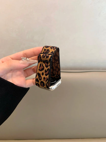 Leopard Print Stretchy Nylon Watch Band for Apple Watch — Adjustable Strap for Series 7/6/5/4/3/SE