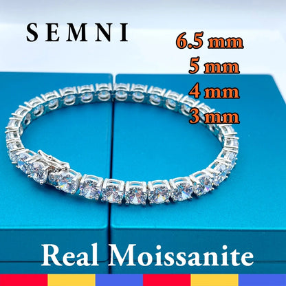 SEMNI Moissanite Diamond Tennis Bracelet – 3mm-6.5mm, GRA Certified, 925 Sterling Silver Luxury Jewelry for Men & Women