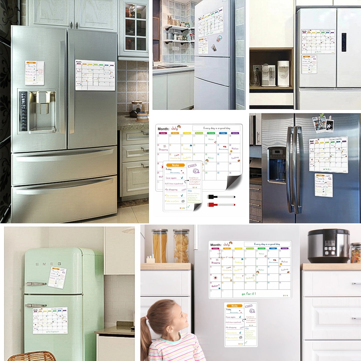 Magnetic Fridge Calendar — Monthly & Weekly Planner Whiteboard with Pen, Dry Erase Message & Sticker Board