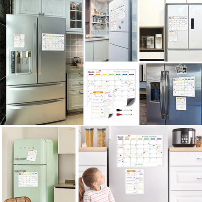 Magnetic Fridge Calendar — Monthly & Weekly Planner Whiteboard with Pen, Dry Erase Message & Sticker Board