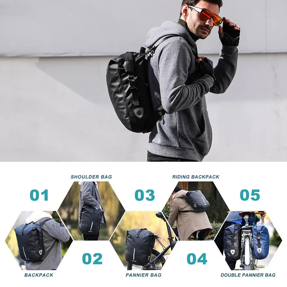 Rhinowalk 20L Bike Pannier Bag — Waterproof Rear Rack Bicycle Shoulder Backpack, Travel & Cycling Accessories