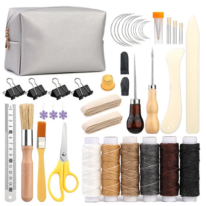 KRABALL Hand Bookbinding Tools Kit — 33/41/49pcs DIY Craft Supplies with Paper Awl, Steel Curved Needles, Ruler & Wax Thread