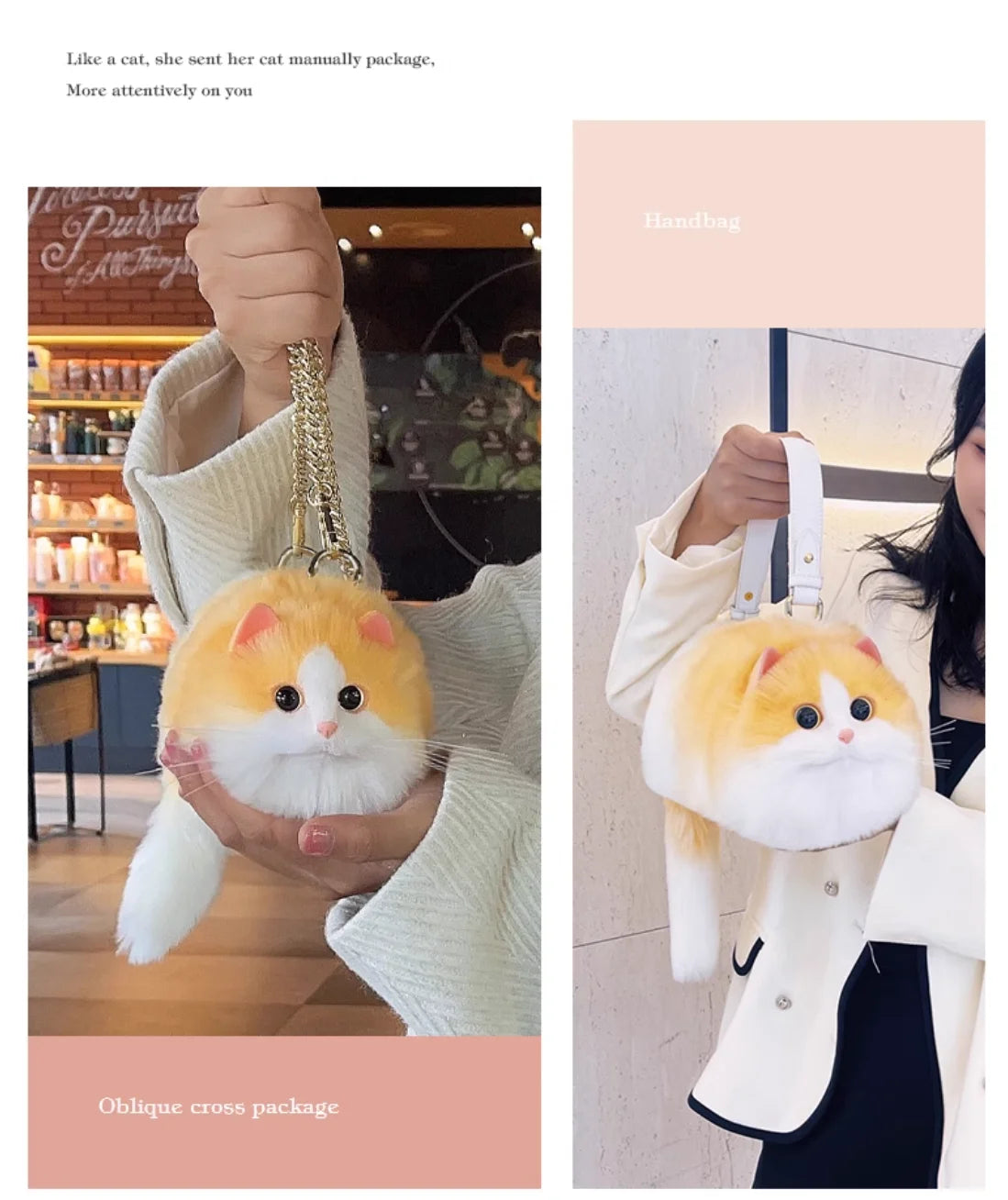 One Shoulder Small Messenger Bag for Women — Handmade Plush Cat Design, Cute & Versatile Autumn/Winter Bag