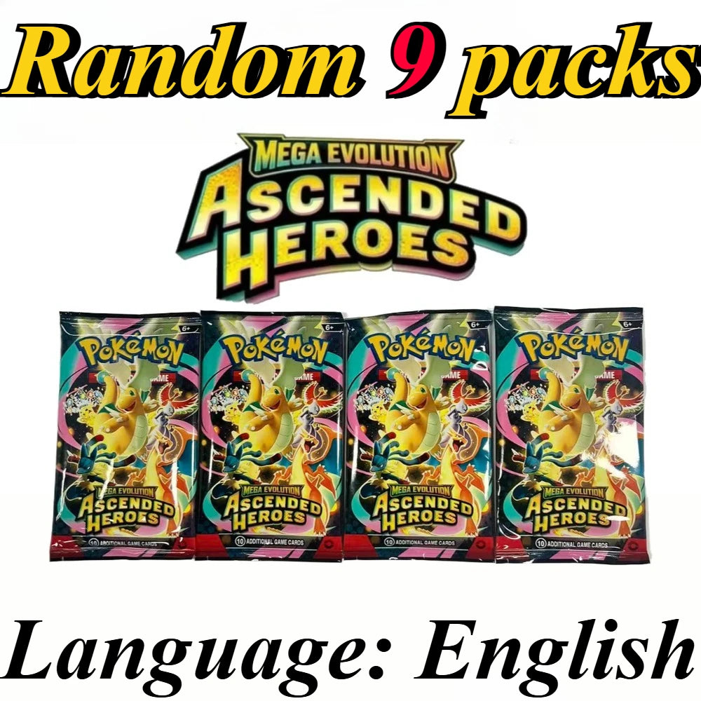 9 Pack Pokémon Trading Cards Set - English Booster Packs with Bright Stars, Prismatic Evolutions and Paldean Fates Gift Collection
