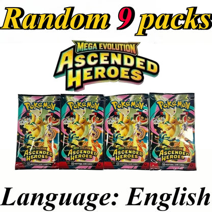 9 Pack Pokémon Trading Cards Set - English Booster Packs with Bright Stars, Prismatic Evolutions and Paldean Fates Gift Collection