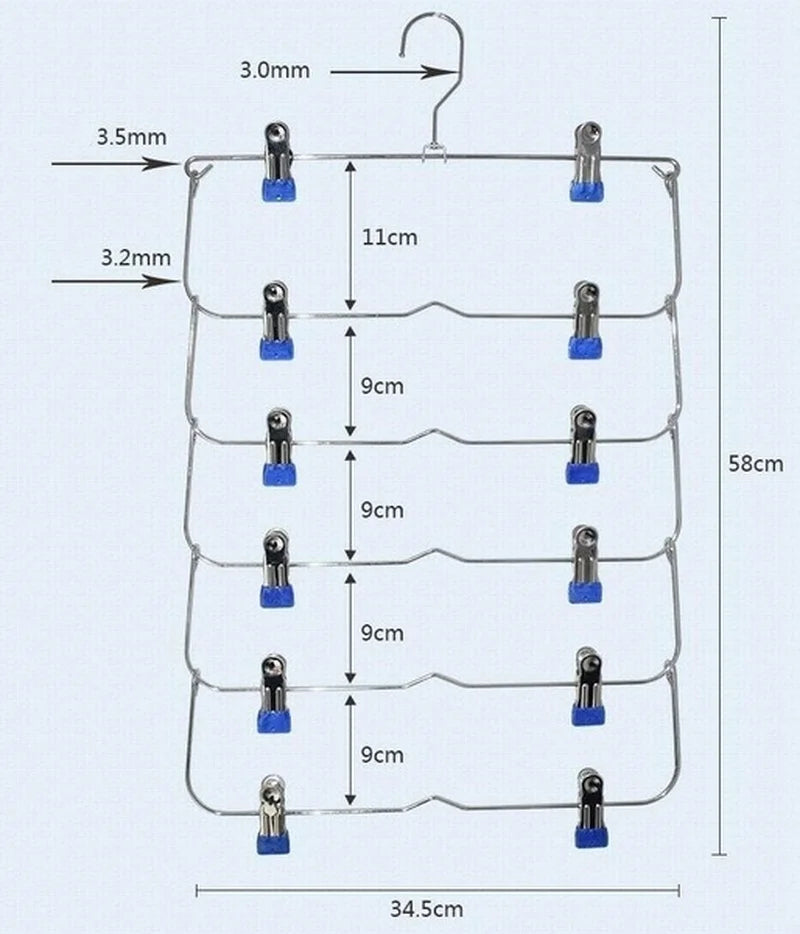 6-Layer Clothes Hangers: Multilayer Skirt Trouser Hanger with Non-Slip Metal Clips - Clothing Storage Rack Holder