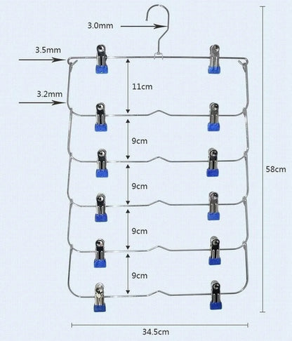 6-Layer Clothes Hangers: Multilayer Skirt Trouser Hanger with Non-Slip Metal Clips - Clothing Storage Rack Holder
