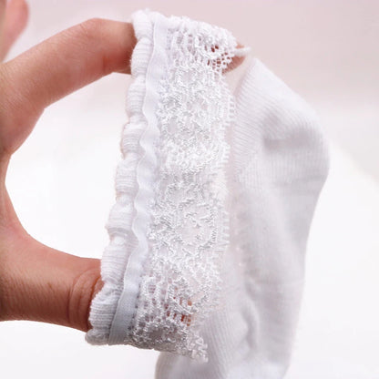 Summer Girls’ Mesh Cotton Socks with Ruffle Lace, Flower Princess Anti-Slip White Socks for Kids