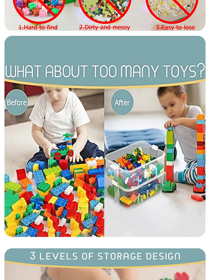 Brick-Shaped Building Blocks Storage Box for Kids – Stackable Plastic Toy Organizer Bin with Lid for Sundries & Toys