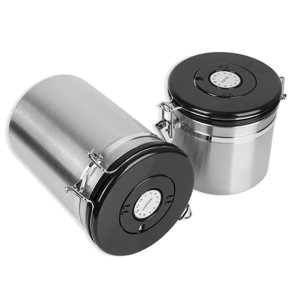 Stainless Steel Coffee Storage Canister - Airtight Container with CO2 Valve for Fresh Coffee Beans