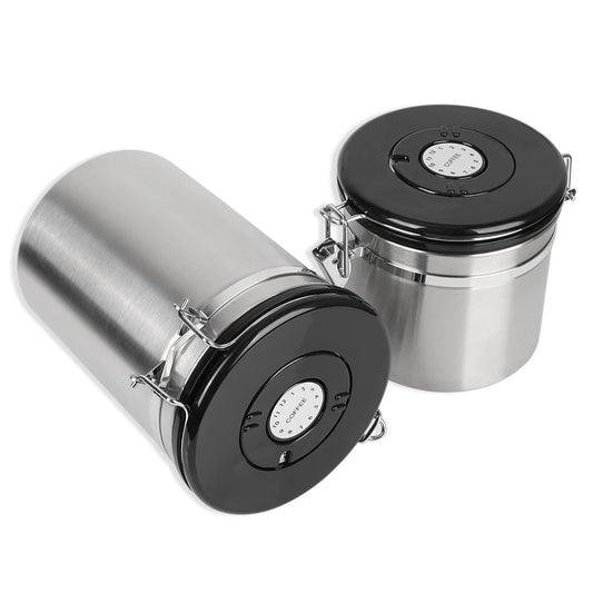 Stainless Steel Coffee Storage Canister - Airtight Container with CO2 Valve for Fresh Coffee Beans