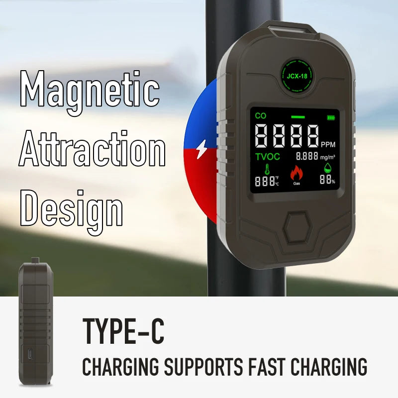 FMAi 18A 5-in-1 Gas & Carbon Monoxide Detector - Portable CO Air Monitor with Magnetic Mount for Outdoor Camping