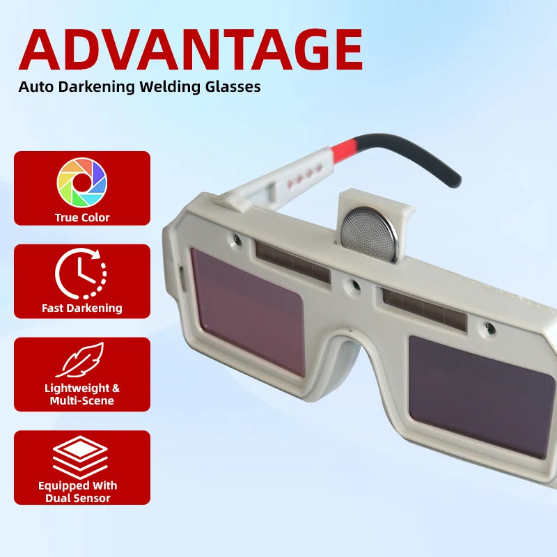 Auto-Darkening Welding Goggles - Solar Powered MMA TIG MIG Arc Welding Safety Glasses