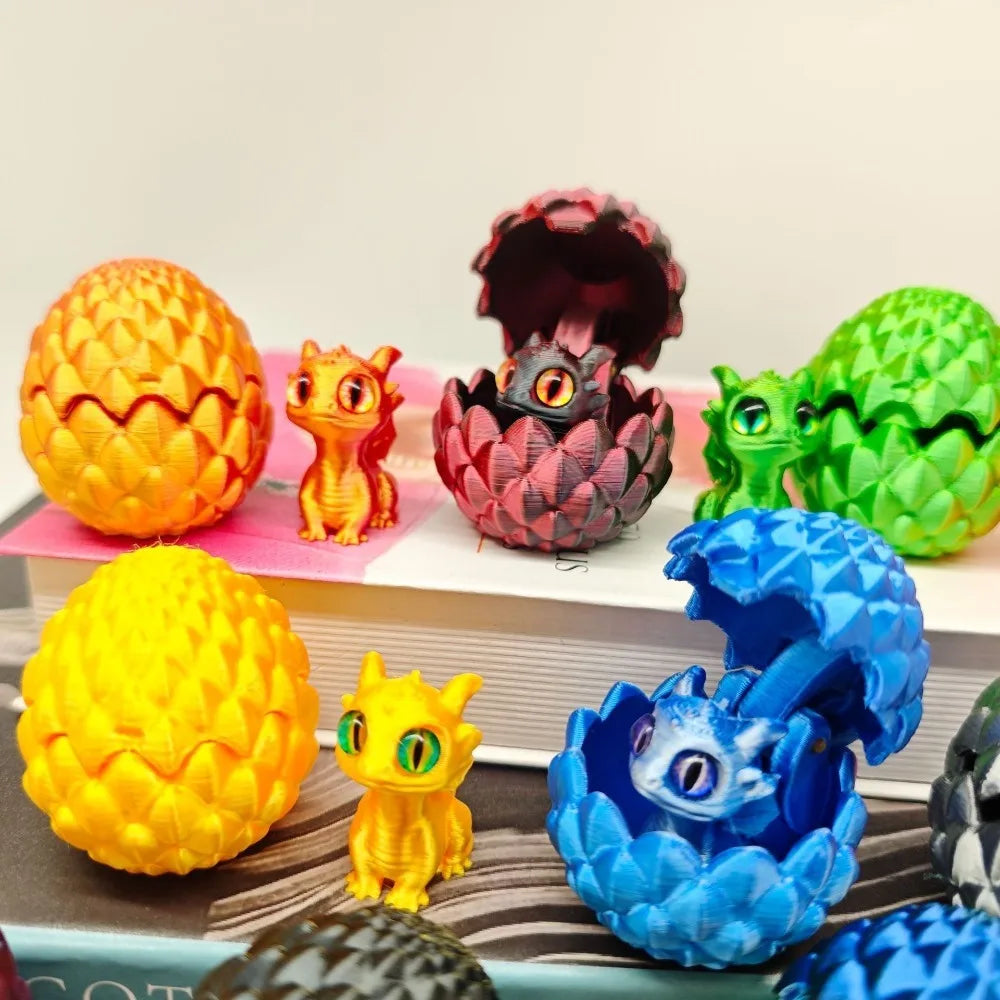 3D Printed Dragon Egg Figures – Mini Dragon Fidget Toy with Simulation Eyes, Desktop Decor & Kids Gift