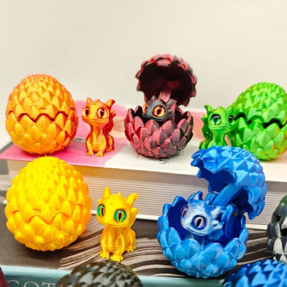 3D Printed Dragon Egg Figures – Mini Dragon Fidget Toy with Simulation Eyes, Desktop Decor & Kids Gift