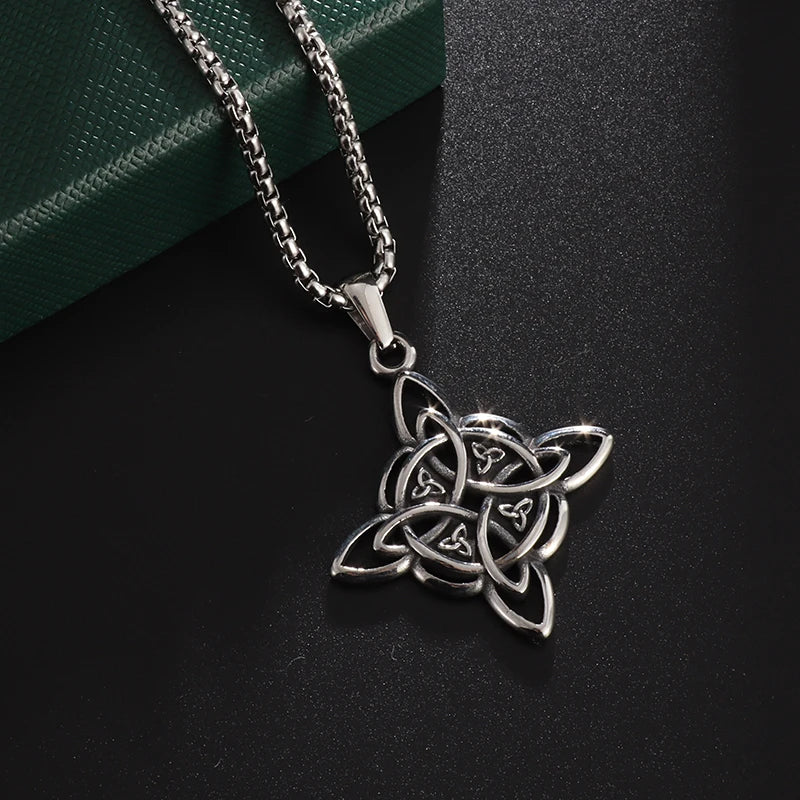 Witch Knot Necklace – Stainless Steel Magic Celtic Knot Pendant, Pagan Witchcraft Symbols, Jewelry Gift for Women