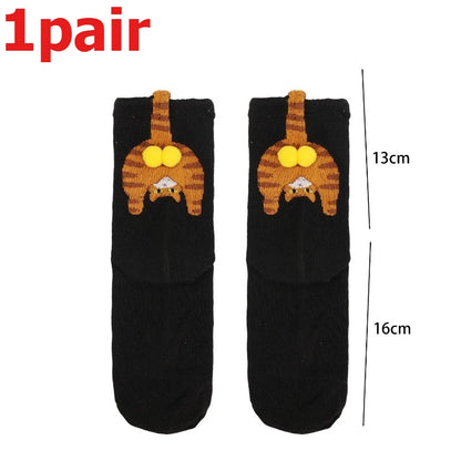 Funny 3D Cat Socks - 4-Piece Set of Quirky Cotton Cartoon Crew Socks for Gifts