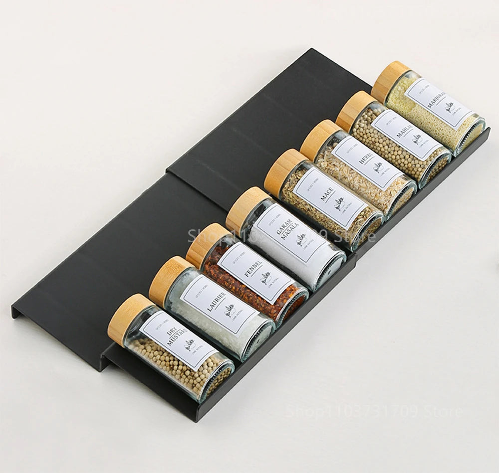 4-Layer Adjustable Kitchen Spice Rack – Drawer Organizer for Jars, Bottles & Pantry Storage