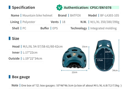 BATFOX Men's Cycling Helmet – MTB Mountain Bike Racing Helmet, Speedframe Casco para Bicycle