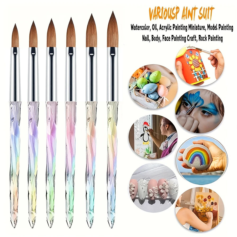 3D Carving Acrylic Nail Brush Set - 6PCS Professional Multi Size Brushes for Nail Art Extensions and Powder Application