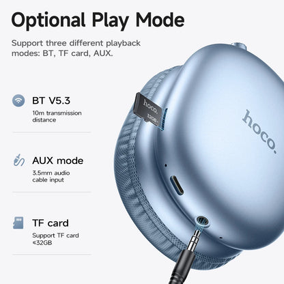HOCO W35 Max Wireless HiFi Headphones - 42mm Coil Speaker, Bluetooth 5.3, Candy Color, Sports Earphones with AUX/TF Card Mode