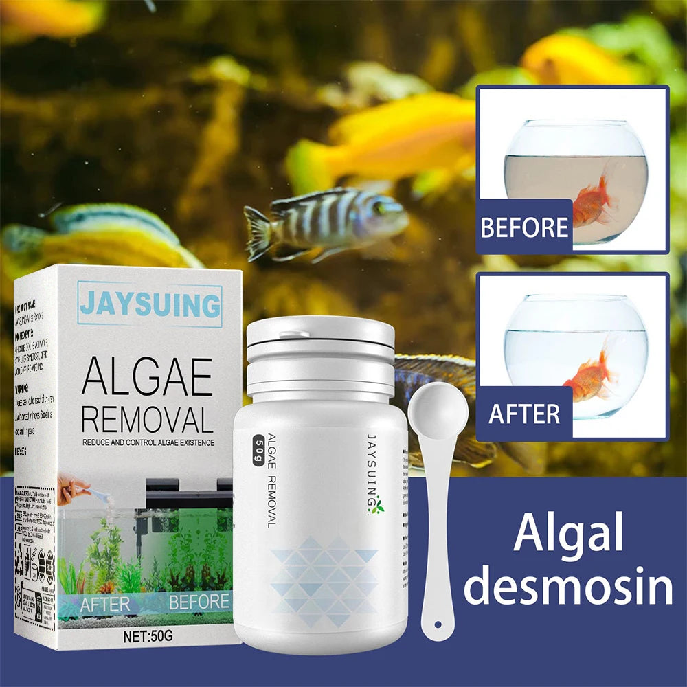 50g Aquarium Moss Remover – Fish Tank Water Purification & Algae Cleaning Powder, Includes Spoon for Easy Use