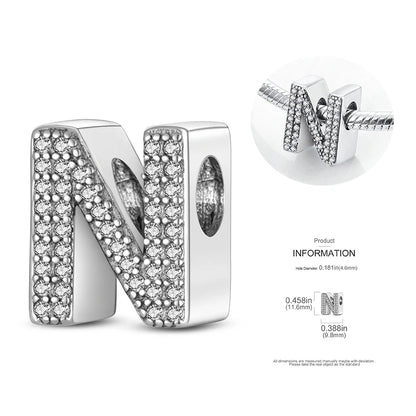 26 A-Z Alphabet Beads 925 Silver LOVE Letter Charms for 3mm Bracelets - CZ Zircon DIY Jewelry Gift