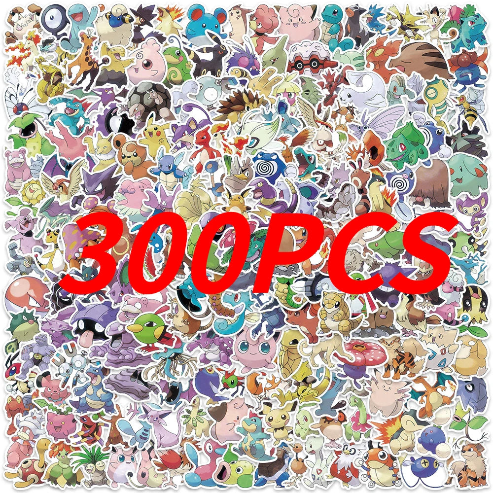 Pokemon Pikachu Kawaii Stickers – Waterproof Cartoon Decals for Laptops, Cars, Skateboards, Phones & Luggage (100/200/300 Pcs)