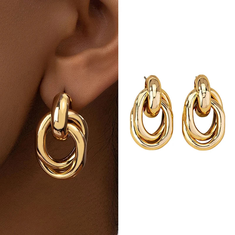 Gold & Silver Knot Hoop Earrings – Trendy Shiny Eardrop Jewelry for Women