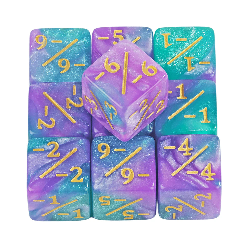 10pcs D6 Dice Counter Set - +1/+1 & -1/-1 Six Sided Dice for Math Teaching, Kids Arithmetic Toys and Card Game Accessories