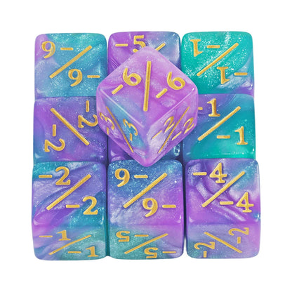 10pcs D6 Dice Counter Set - +1/+1 & -1/-1 Six Sided Dice for Math Teaching, Kids Arithmetic Toys and Card Game Accessories