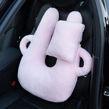 U-Shaped Multifunctional Car Pillow – Plush Travel Neck Pillow with Removable Sleeve