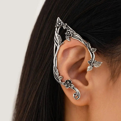 Gold Elf Flower Leaf Ear Cuffs - Fairy-Inspired Clip-On Earrings for Women & Girls
