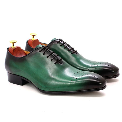 Men’s Genuine Leather Oxford Shoes - Whole Cut Pointed Toe Lace-Up Formal Business and Wedding Dress Shoes
