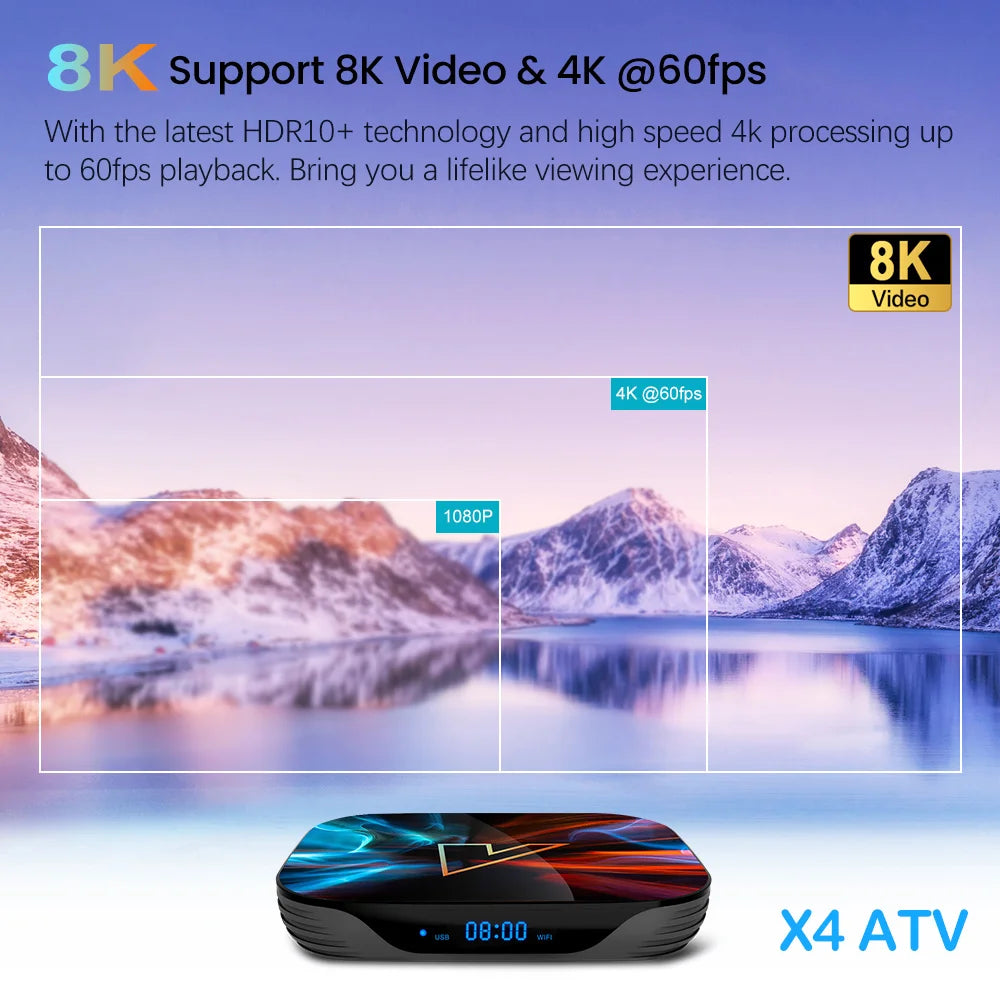 VONTAR X4 Android TV Box – Android 11.0, Amlogic S905X4, 4K, Google Voice Input, 4GB RAM, 32GB EMMC, WiFi