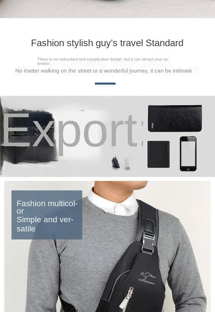 Men's Waterproof Oxford Chest Bag – Korean Style Casual Sport Crossbody Shoulder Messenger Bag