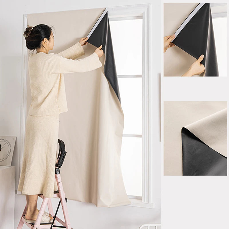 100% Blackout Self-Adhesive Curtain – Punch-Free Sunshade for Bedroom, Window, Door, and Balcony with Privacy and Insulation