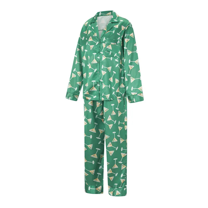 Imcute Women’s Christmas Satin Pajama Set – Long Sleeve Button-Down Top & Loose Lounge Pants Nightwear