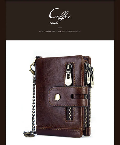 Fashion Women’s Leather Wallet — Genuine Leather Clutch with Hasp & Double Zipper, Short Coin Pocket and ID Card Holder Purse