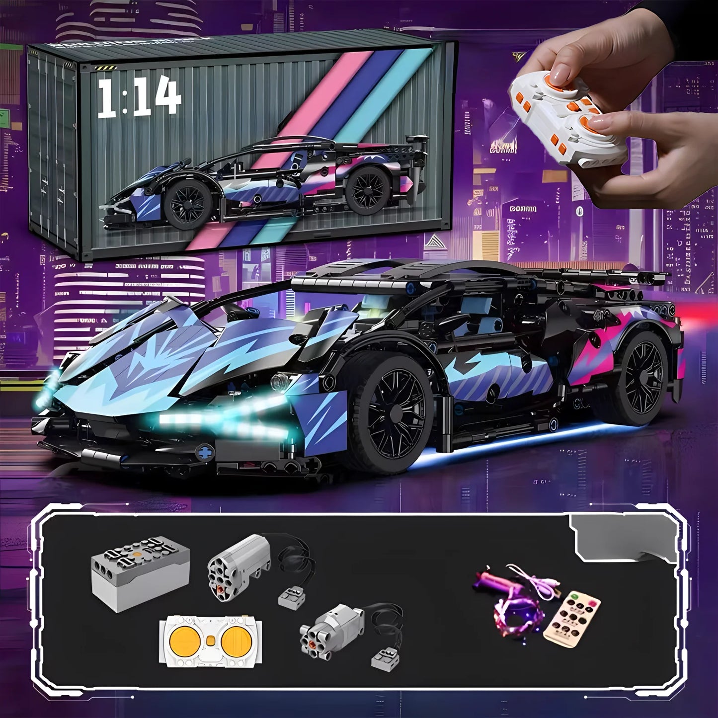 1:14 Racing Roadster Building Blocks – 1314-Piece Assembly Brick Vehicle Toy for Boys, STEM Construction Gift