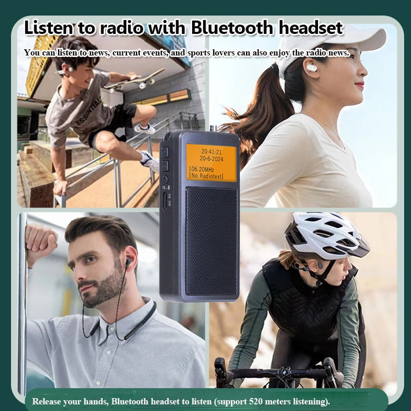 Mini Portable Bluetooth Radio – DSP FM Stereo, Wireless Bluetooth Speaker with Alarm Clock, Backlight Screen, Rechargeable