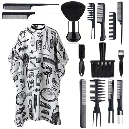 11pcs/15pcs Barber Salon Cloak Set – Adjustable Stylist Cape with Neck Buckle, Dust Removal Brush & Comb