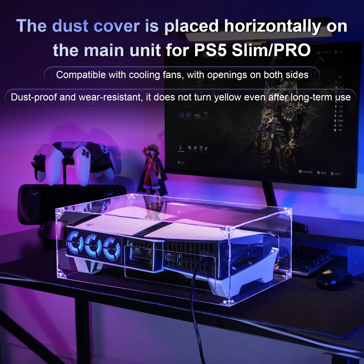 STARTRC Transparent Dust Cover for PS5 Pro & Slim – Acrylic Dust-Proof Cooling Fan Bracket Side-Open Protective Console Cover