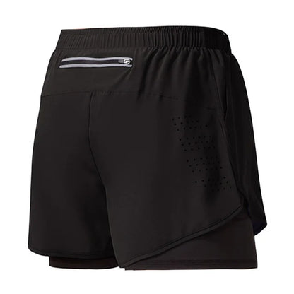 Men’s Quick-Dry Running Shorts — Black Double Layer Sport Workout Training Bodybuilding Shorts