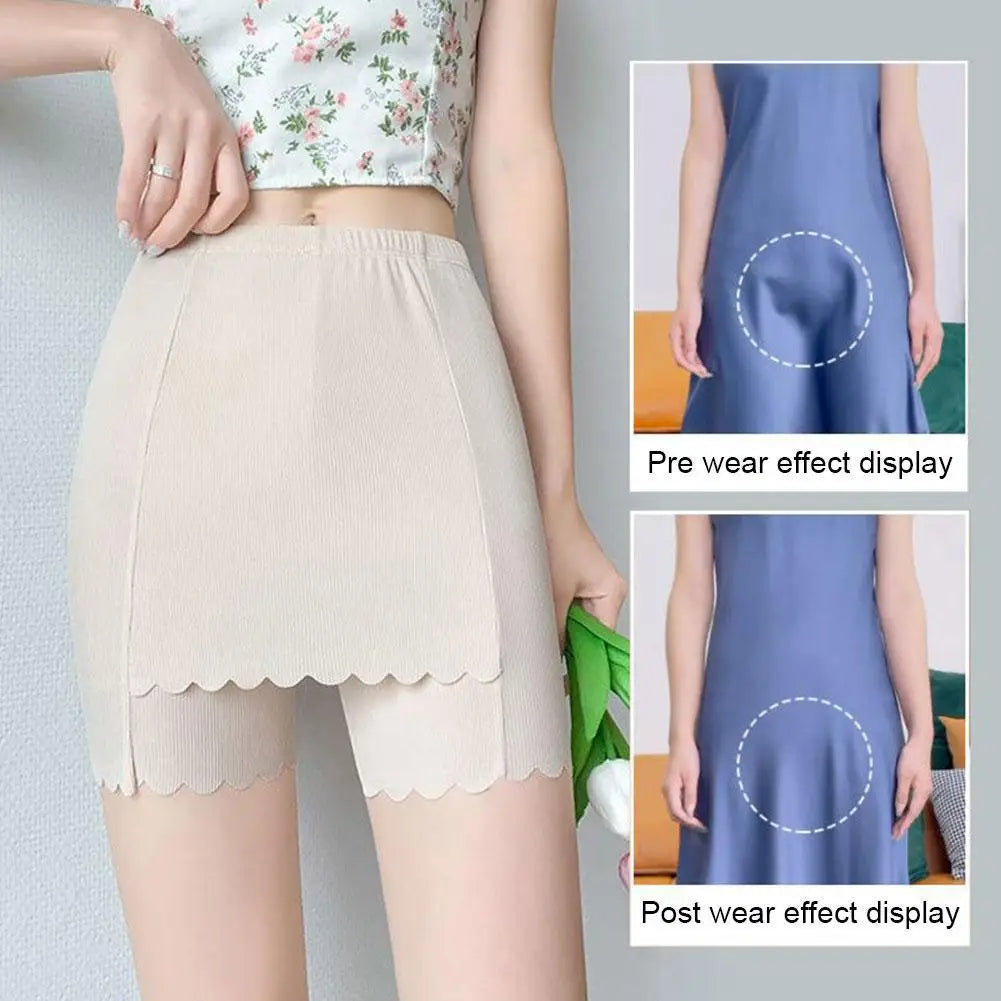 Women's Ice Silk Safety Shorts - High Waist Double Layer Seamless Slim Fit Under Skirt Pants - Summer Underwear Panty