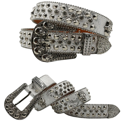 Men's & Women's Skull Rhinestone Western Denim Belt – Hip Hop Punk Y2K Shiny Rivet Artificial Diamond Design